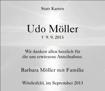 Traueranzeige von Udo Möller von Deister- und Weserzeitung