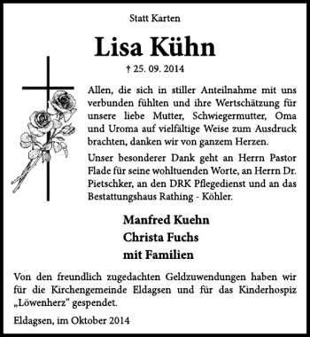 Traueranzeigen von Lisa Kühn Trauerportal Ihrer Tageszeitung