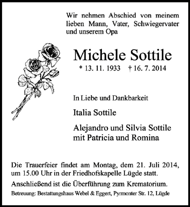 Traueranzeigen von Michele Sottile Trauerportal Ihrer Tageszeitung