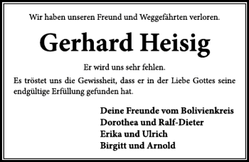 Traueranzeige von Gerhard Heisig von Neue Deister-Zeitung