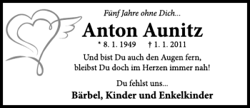 Traueranzeige von Anton Aunitz von Neue Deister-Zeitung