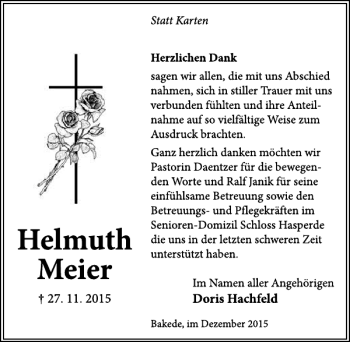 Traueranzeige von Helmuth Meier von Neue Deister-Zeitung