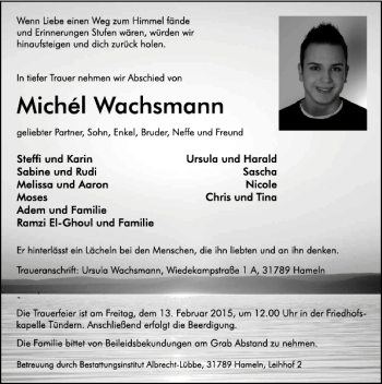 Traueranzeige von Michel Wachsmann von Deister- und Weserzeitung