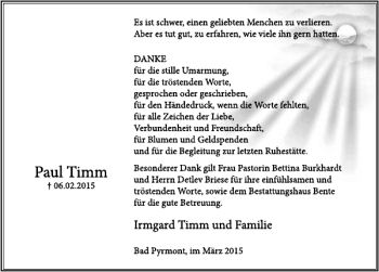 Traueranzeige von Paul Timm von Deister- und Weserzeitung