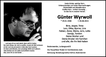 Traueranzeige von Günter Wyrwoll von Deister- und Weserzeitung