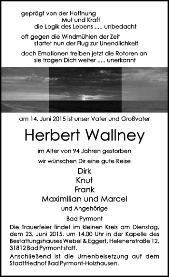 Traueranzeige von Herbert Wallney von Deister- und Weserzeitung
