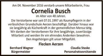Traueranzeige von Cornelia Busch von Deister- und Weserzeitung