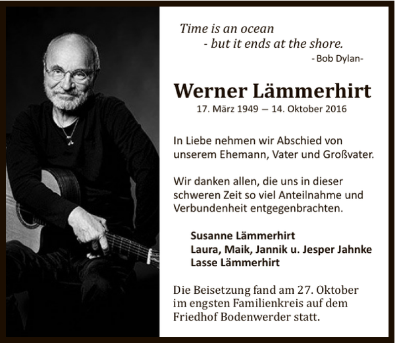  Traueranzeige für Werner Lämmerhirt vom 05.11.2016 aus Deister- und Weserzeitung