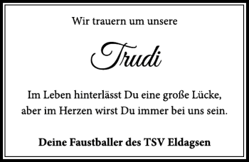 Traueranzeige von Nachruf Trudi von Neue Deister-Zeitung