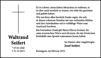 Traueranzeige von Waltraud Seifert von Neue Deister-Zeitung