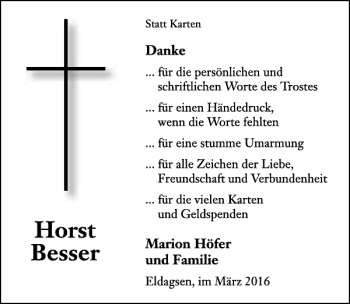 Traueranzeige von Horst Besser von Neue Deister-Zeitung