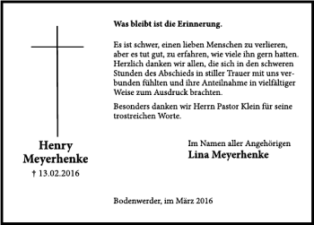 Traueranzeige von Lina Meyerhenke von Deister- und Weserzeitung