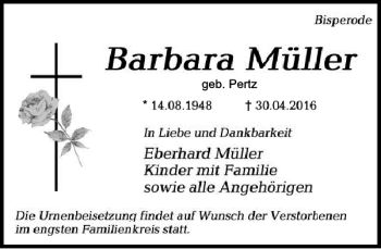 Traueranzeige von Barbara Müller von Deister- und Weserzeitung