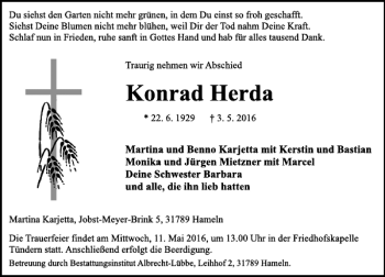 Traueranzeige von Konrad Herda von Deister- und Weserzeitung