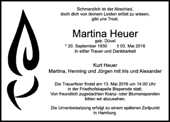 Traueranzeige von Martina Heuer von Deister- und Weserzeitung