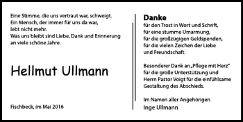 Traueranzeige von TRDK Hellmut Ullmann von Deister- und Weserzeitung