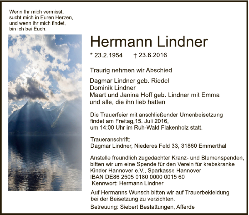  Traueranzeige für Hermann.pdf Lindner vom 09.07.2016 aus Deister- und Weserzeitung