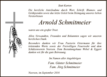 Traueranzeige von Arnold Schmitmeier von Deister- und Weserzeitung