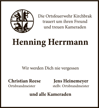 Traueranzeige von Henning Herrmann von Deister- und Weserzeitung
