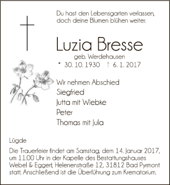 Traueranzeige von Bresse- Luzia Trauer von Deister- und Weserzeitung
