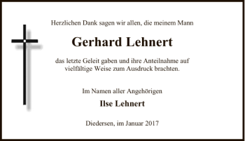 Traueranzeige von Gerhard Lehnert von Deister- und Weserzeitung