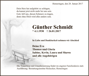 Traueranzeige von Günther Schmidt von Deister- und Weserzeitung