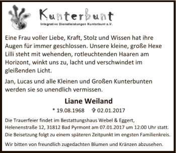 Traueranzeige von Liane Weiland von Deister- und Weserzeitung