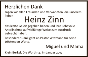 Traueranzeige von TD Heinz Zinn von Deister- und Weserzeitung