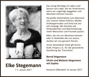 Traueranzeige von TRDK Elke Stegemann von Deister- und Weserzeitung