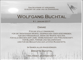 Traueranzeige von Wolfgang Buchtal von Deister- und Weserzeitung