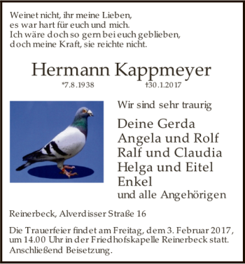 Traueranzeige von Hermann Kappmeyer von Deister- und Weserzeitung
