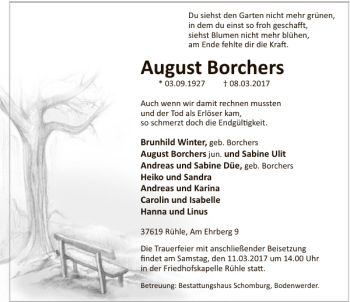 Traueranzeige von August Borchers von Deister- und Weserzeitung