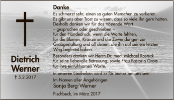 Traueranzeige von Dietrich Werner von Deister- und Weserzeitung