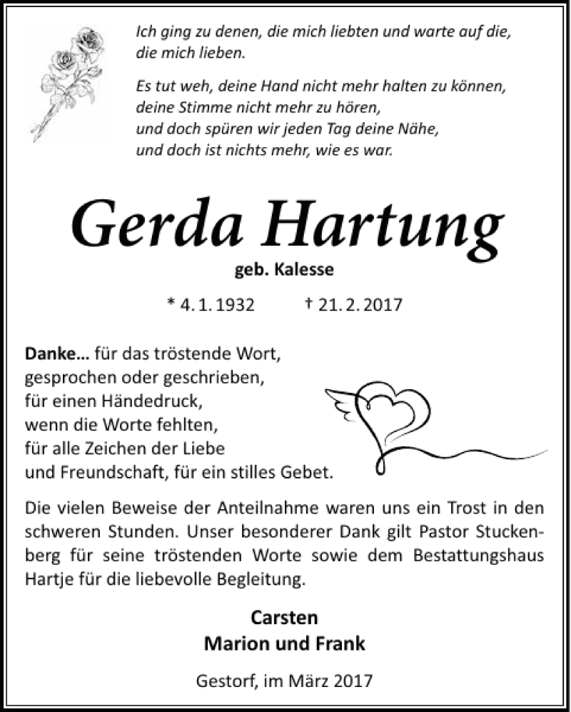 Traueranzeigen Von Gerda Hartung | Trauerportal Ihrer Tageszeitung