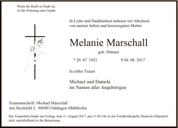 Traueranzeige von Melanie Marschall von Deister- und Weserzeitung