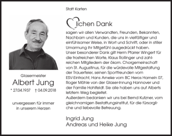 Traueranzeige von Albert Jung von Deister- und Weserzeitung