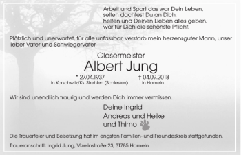Traueranzeige von Albert Jung von Deister- und Weserzeitung