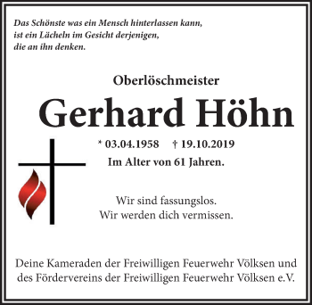 Traueranzeige von Gerhard Höhn von Neue Deister-Zeitung