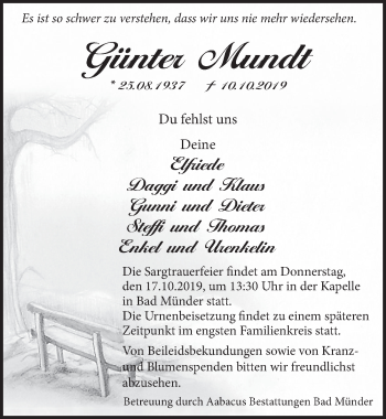 Traueranzeige von Günter Mundt von Neue Deister-Zeitung