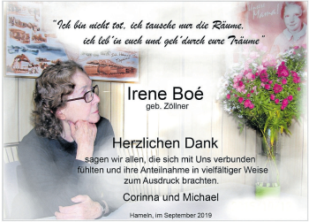 Traueranzeige von Irene Boe von Deister- und Weserzeitung