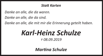 Traueranzeige von Karl-Heinz Schulze von Deister- und Weserzeitung