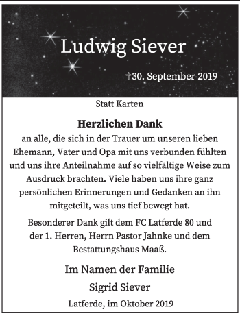Traueranzeige von Ludwig Siever von Deister- und Weserzeitung