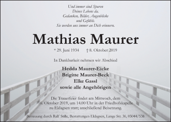 Traueranzeige von Mathias Maurer von Neue Deister-Zeitung