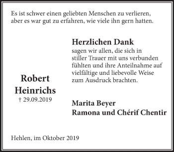Traueranzeige von Robert Heinrichs von Deister- und Weserzeitung