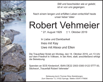 Traueranzeige von Robert Vehmeier von Neue Deister-Zeitung