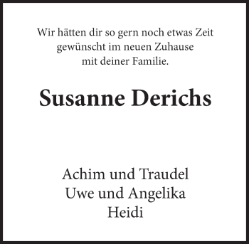 Traueranzeige von Susanne Derichs von Deister- und Weserzeitung