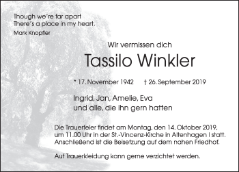 Traueranzeige von Tassilo Winkler 