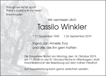 Traueranzeige von Tassilo Winkler 