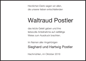 Traueranzeige von Waltraud Postler von Neue Deister-Zeitung