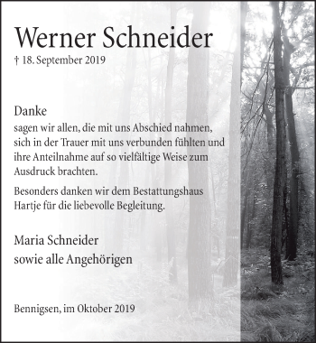 Traueranzeige von Werner Schneider von Neue Deister-Zeitung